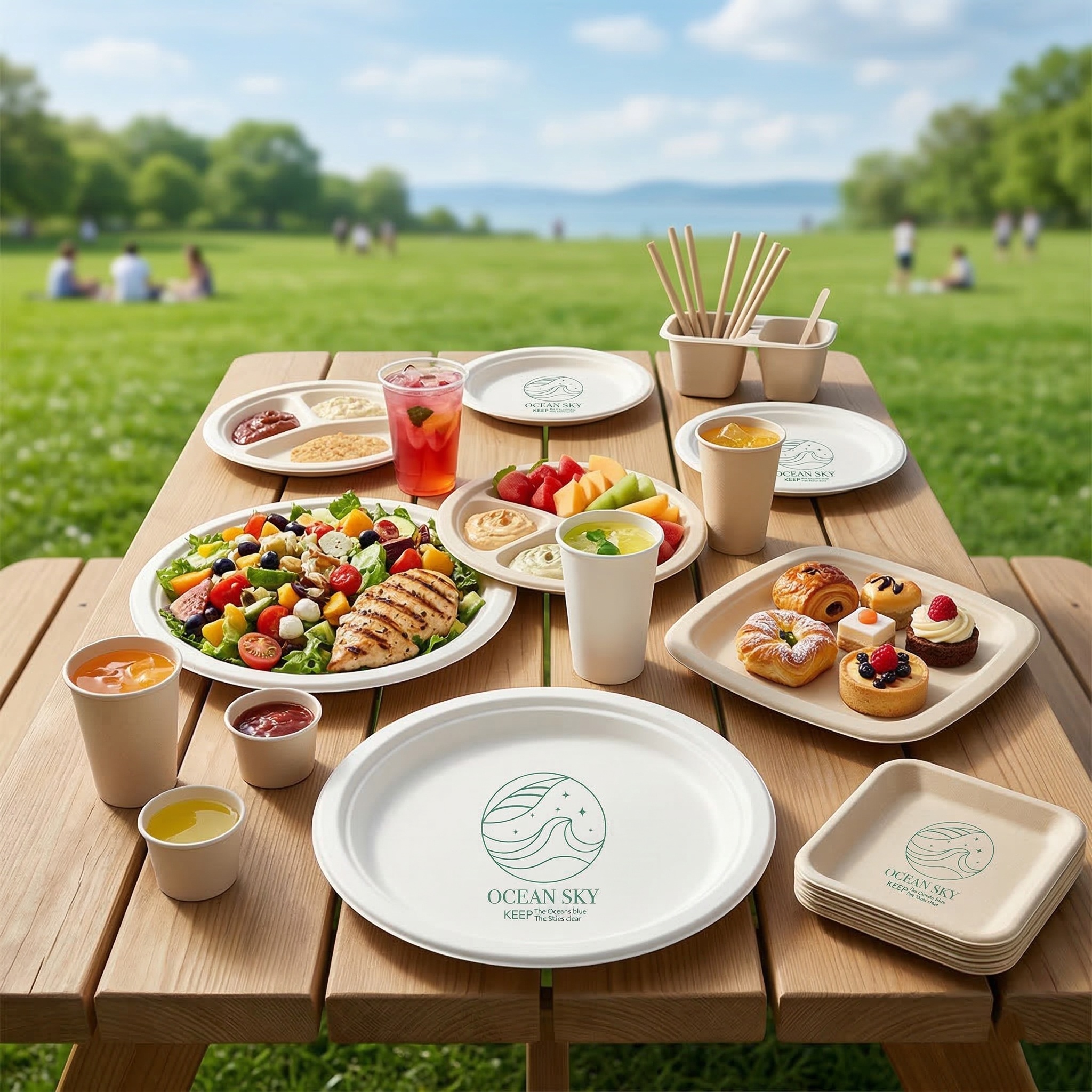 Đĩa b&atilde; m&iacute;a Ocean Sky đa dạng k&iacute;ch thước cho tiệc ngo&agrave;i trời.