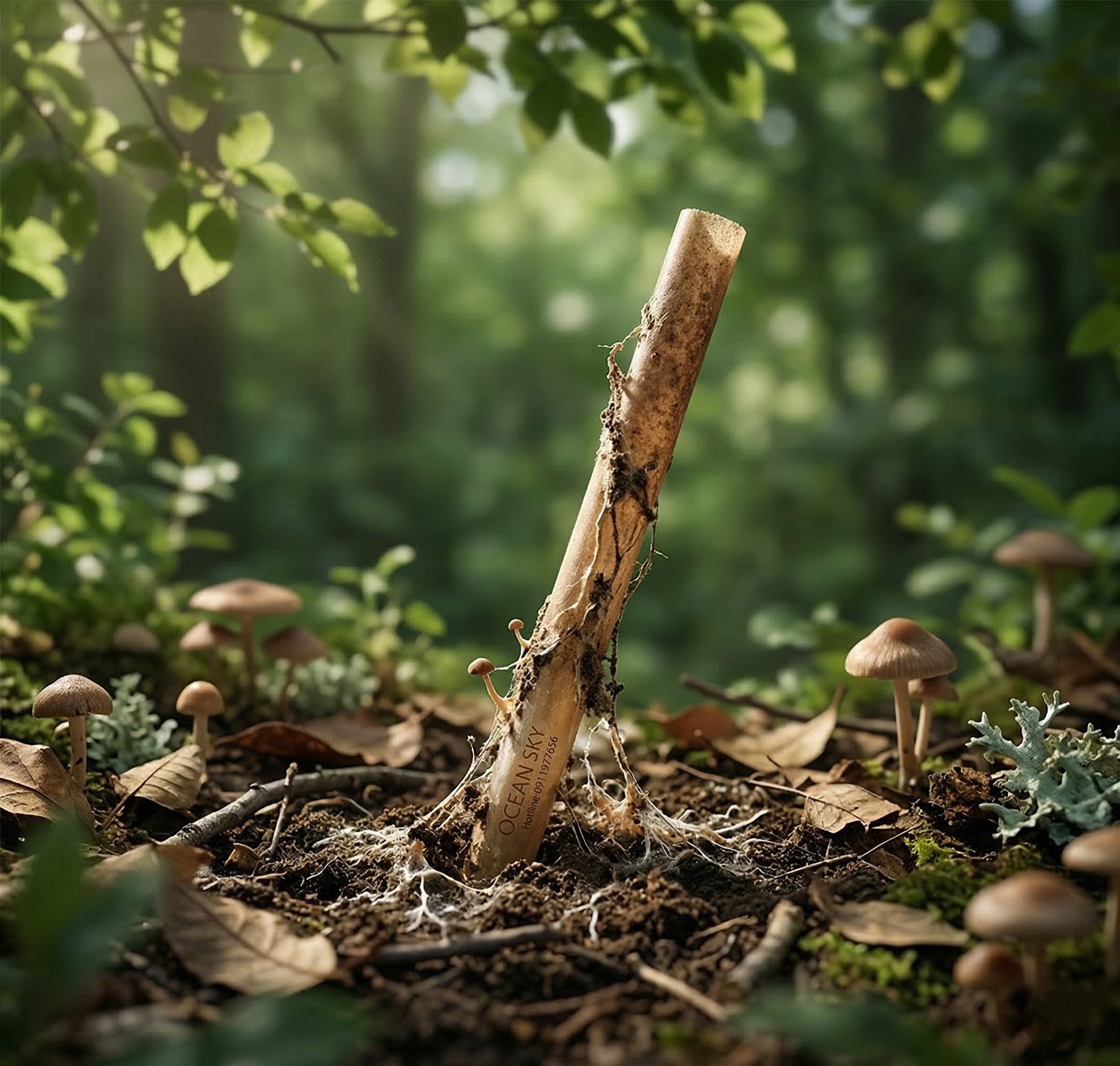 Ống h&uacute;t b&atilde; m&iacute;a OCEAN SKY ph&acirc;n hủy trong đất vườn.