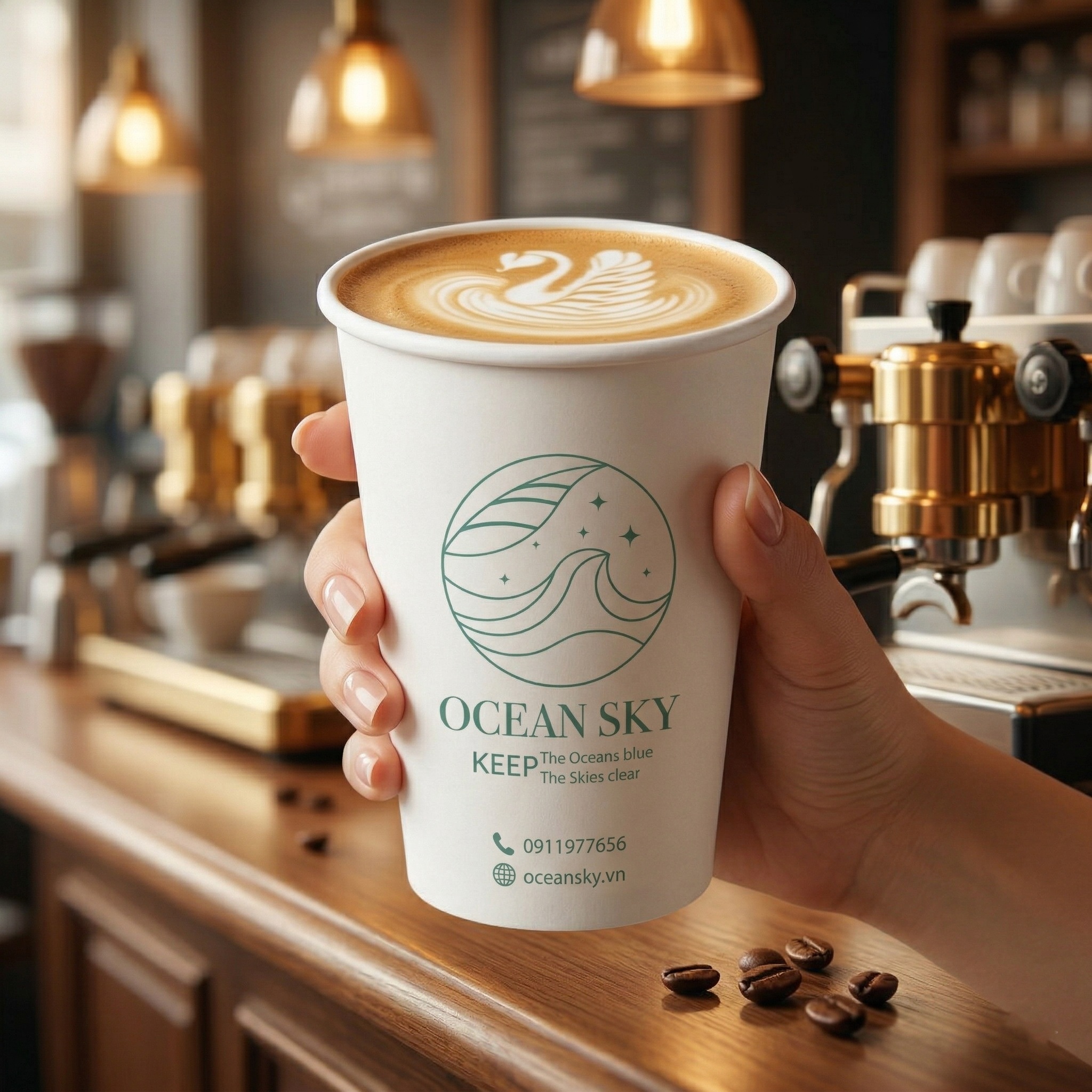 Trải nghiệm x&uacute;c gi&aacute;c sang trọng với Ly Giấy Trắng Ocean Sky cao cấp.